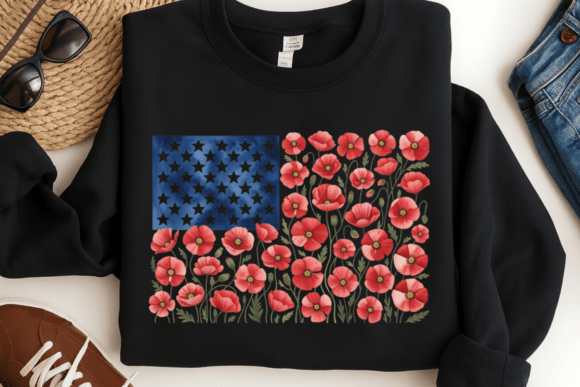 Red Poppy & USA Flag: A Watercolor PNG for Patriotic Design