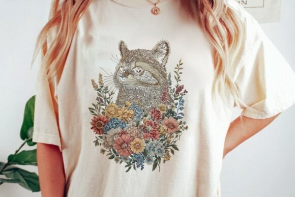 Unleash Whimsy with a Vintage Raccoon Floral Design Png