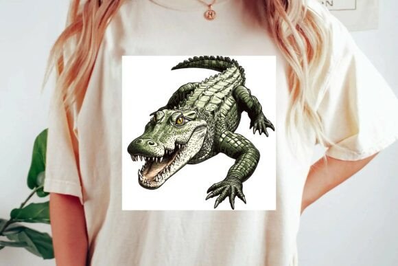 Untamed Style: Fierce Green Crocodile Graphic Alligator Reptile Wildlife T-Shirt Design Png