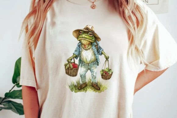 Vintage Farmer Frog & Apple Harvest Cottagecore Design